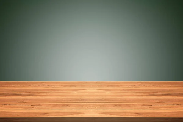 Empty teak wood table top on green gradient background — Stock Photo, Image