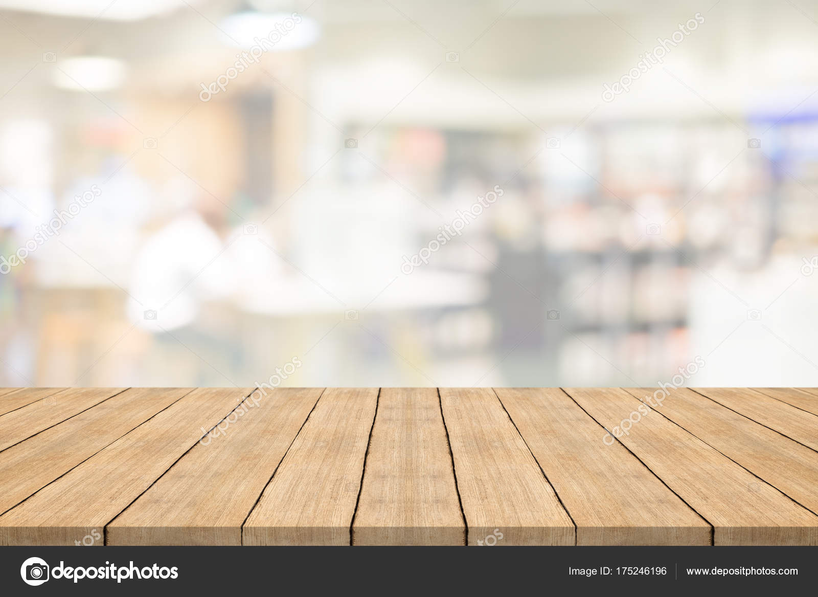 Empty wood table top on white blurred background Stock Photo by