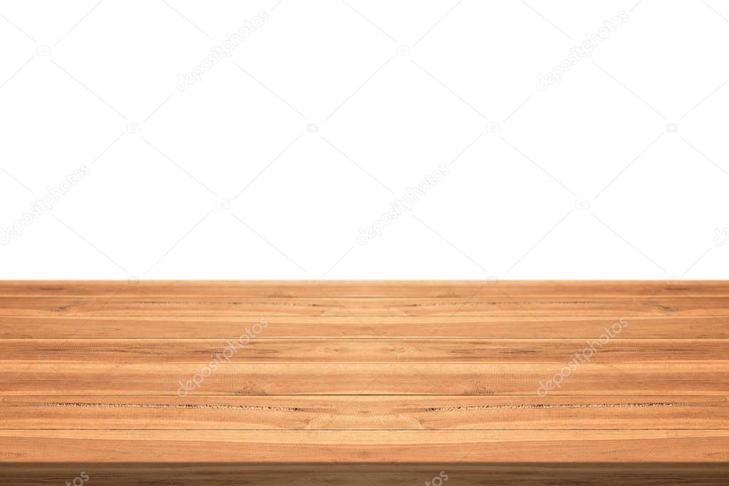 Empty teak wood table top on white background,space montage you  product