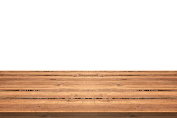 Boş teak ahşap masa üstü beyaz arka plan üzerinde