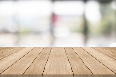 Boş ahşap masa üstü arka plan bulanık