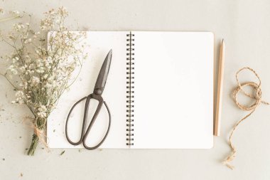 En iyi açık kitap görünümünü kalem ile çalışma alanı boş defter ile düz yatıyordu görüntü