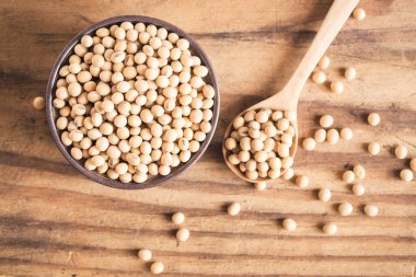 Soya fasulyesi Kupası tarihinde eski ahşap masa, üstten görünüm