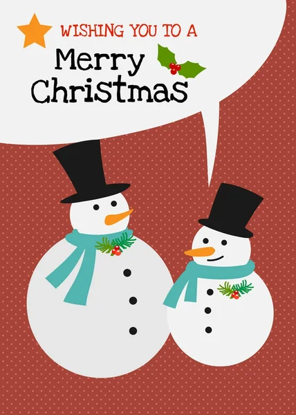 Merry Christmas vector snowman family character greeting card — Stock Vector