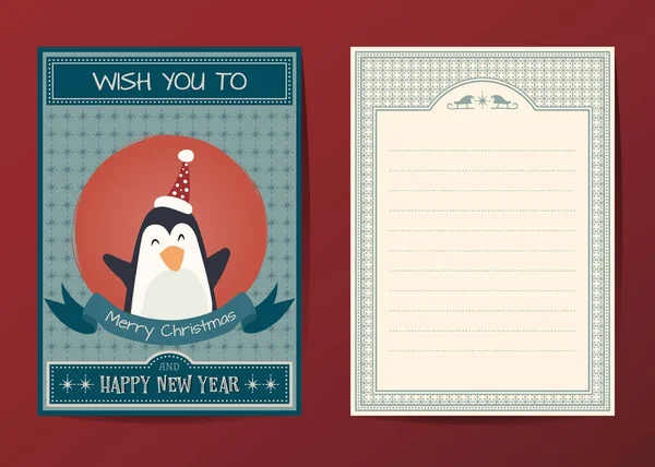 Merry Christmas wektor Pingwin charakter życzeniami, — Wektor stockowy