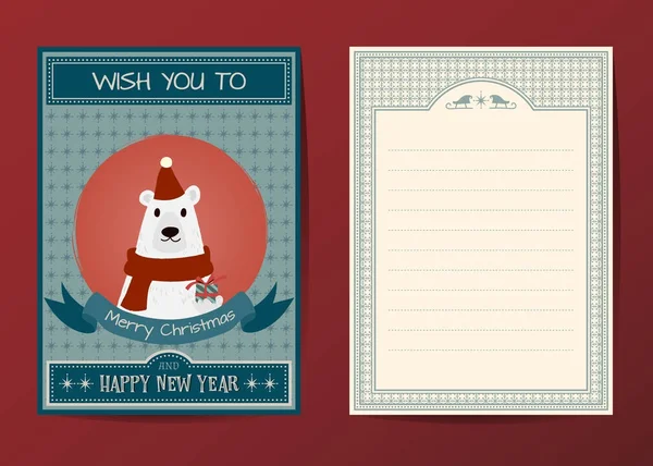 Merry Christmas niedźwiedź polarny wektor znak powitanie karta — Wektor stockowy