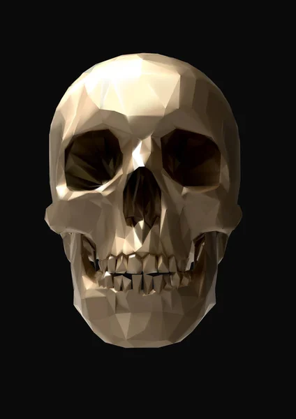 Низкий поли векторный золотой череп вид спереди в 3D освещении — стоковый вектор