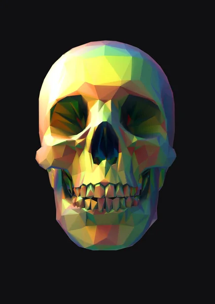 Baja poli vector arco iris cráneo en vista frontal — Vector de stock