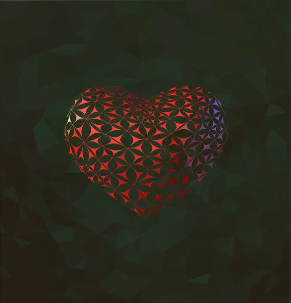 Símbolo corazón estilizado rojo en verde oscuro BG — Vector de stock