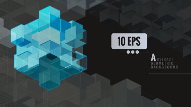 Mavi soyut geometrik küp üzerinde karanlık Bg