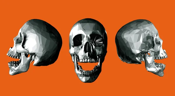 Monocromo bajo cráneo de poli mandíbula abierta sobre fondo naranja — Vector de stock