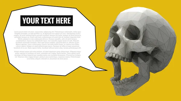 Crânio poli baixo com balão para texto em amarelo BG —  Vetores de Stock
