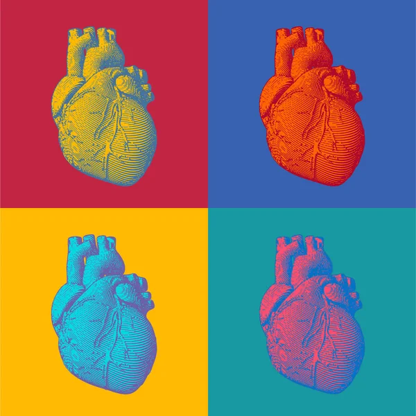 Gravar a ilustração do coração humano em estilo de arte pop variedade — Vetor de Stock