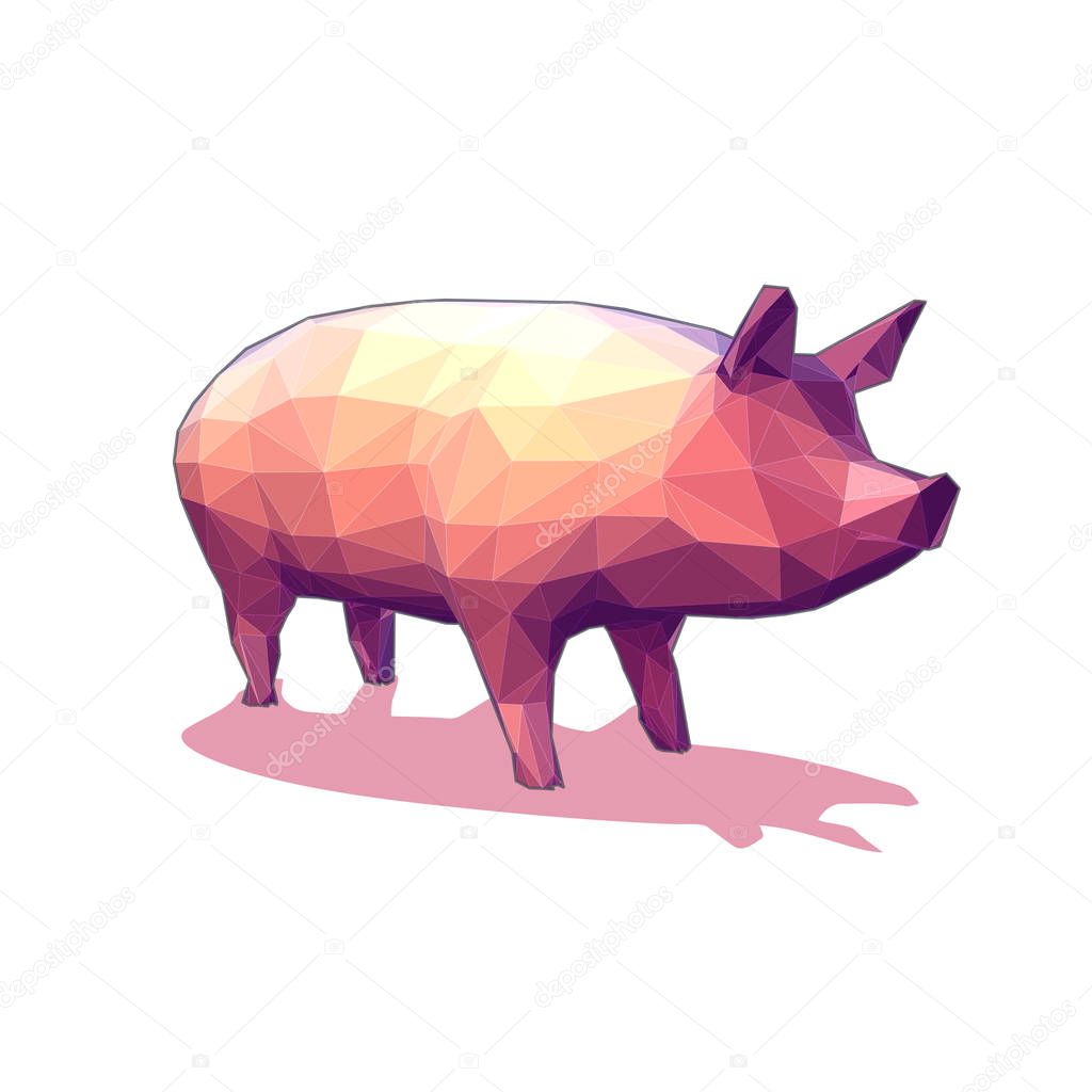  Low poly pig isolated on white BG