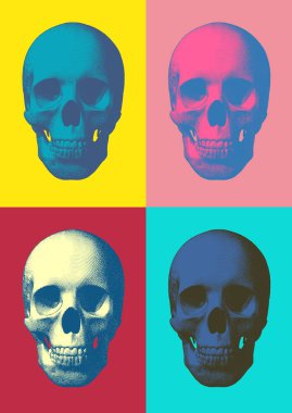 Colorful pop art skull in front view clipart