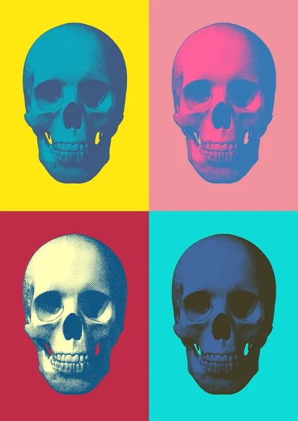 Colorful pop art skull in front view — Stock Vector