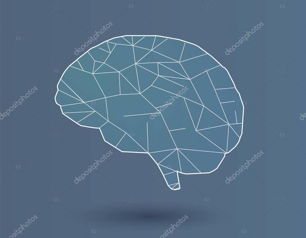 Simply stylized polygonal brain with white line on green background