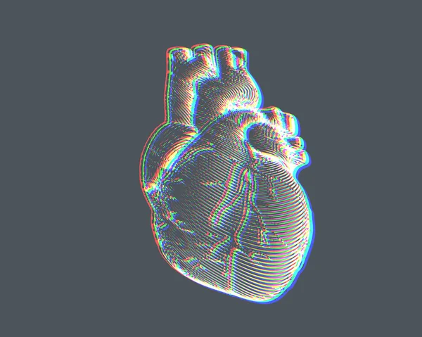 Illustrazione del cuore umano con aberrazioni cromatiche FX — Vettoriale Stock