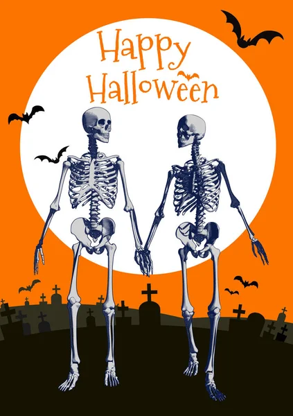 Пара ілюстрацій коханця скелета на помаранчевому BG — стоковий вектор