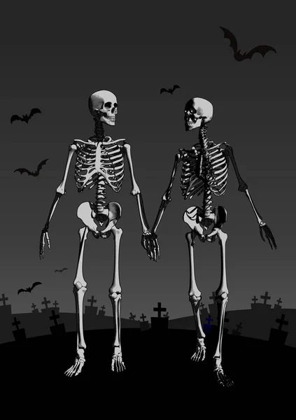A couple of skeleton lover illustration on dark BG — Stock Illustration A couple of skeleton lover illustration on dark BG Stock Vector