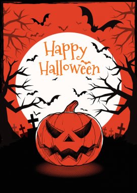 Cadılar Bayramı için karanlık mezar orman illüstrasyon jakına