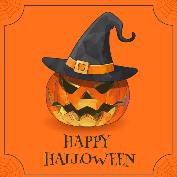 Jack o lantren com chapéu de bruxa no espaço laranja BG para halloween — Vetor de Stock