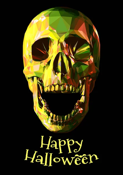 Crânio colorido poli baixo em BG escuro para halloween — Vetor de Stock