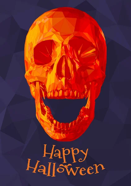 Crâne bas poly coloré sur violet BG pour Halloween — Image vectorielle