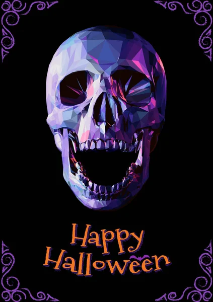 Crâne bas violet poli sur BG noir pour Halloween — Image vectorielle