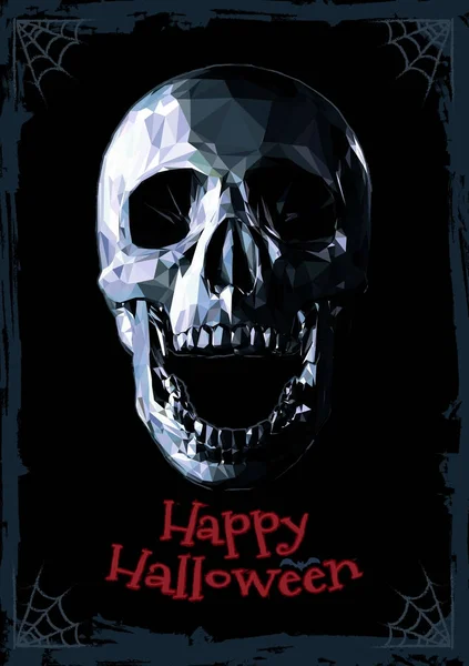 Crâne monochrome effrayant bas poly sur BG foncé pour Halloween — Image vectorielle