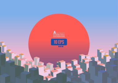 Renkli Bg günbatımı alanı ile soyut izometrik şehir
