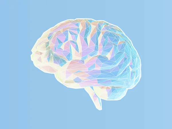 Ilustrasi otak poligonal pada BG biru - Stok Vektor