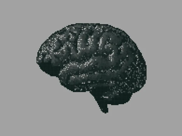 Illustrazione digitale del cervello pixel su grigio BG — Vettoriale Stock