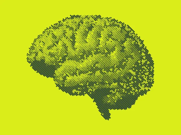 Illustrazione del cervello a strisce su verde brillante BG — Vettoriale Stock