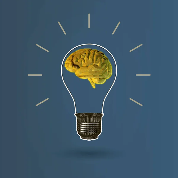 Glödlampa med hjärnan illustration på blå Bg — Stock vektor