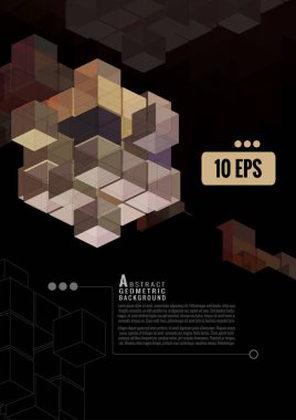 Siyah alan arka plan gri ve açık kahverengi renk ile geometrik küp grafik şablonu