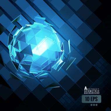 Poligonal soyut üçgen küre kombinasyonu kızdırma mavi renk düzeni dinamik geometrik küp Model arka plan üzerinde