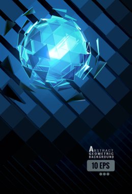 Poligonal soyut üçgen küre kombinasyonu kızdırma mavi renk düzeni dinamik geometrik küp Model arka plan üzerinde