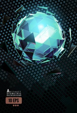 Poligonal soyut üçgen küre kombinasyonu kızdırma dinamik polka dot desen arka planda yeşil renk düzeni üzerinde