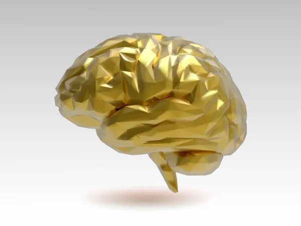 3D dourado baixo poli ilustração do cérebro — Vetor de Stock