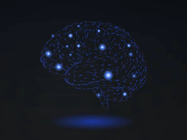 Düşük Poli stilize tel kafes beyin sinir sembol siyah arka plan üzerinde parlayan bağlantı noktalı