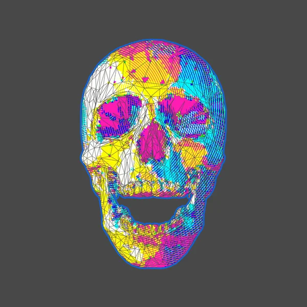 Crânio digital estilizado de baixo poli em BG escuro —  Vetores de Stock