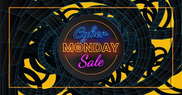 Cyber Maandag verkoop met geel blauw en zwart abstract 3d wirefra — Stockvector