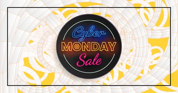 Cyber Maandag verkoop met geel wit op abstracte 3d wireframe bac — Stockvector