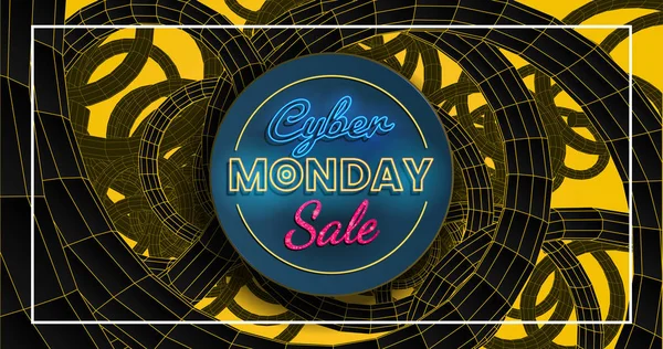 Cyber Maandag verkoop met geel en zwart abstract 3d wireframe ba — Stockvector