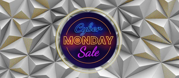 Cyber Maandag verkoop verlicht tekst op wit geometrische driehoekig — Stockvector