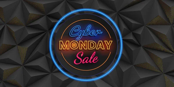 Cyber Maandag verkoop verlicht tekst op zwart geometrische driehoekig — Stockvector