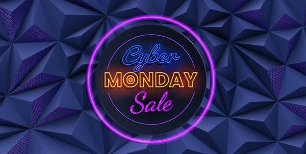 Cyber Maandag verkoop verlichte tekst op paarse geometrische triangula — Stockvector