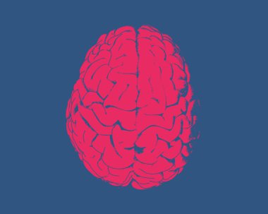 Kırmızı insan beyni çizimi mavi Bg 'de izole edildi