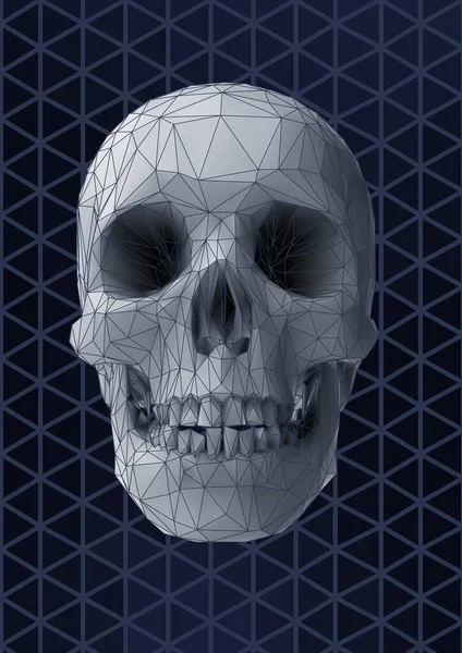 Vista Frontal Cráneo Vector Poli Bajo Ilustración Gráfica Color Monocromo — Vector de stock